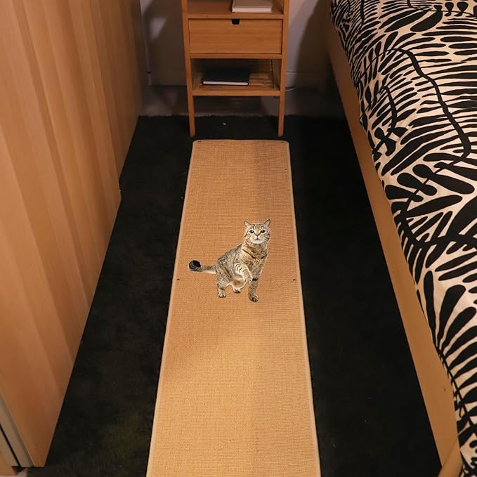 Extra Large Cat Wall Climbing Carpet 67"X16", Tall Cat Scratch Pad with 8 Nails, Door Hanging Sisal Pet Scratcher Mat for Furniture Couch Sofa Protector (Camel)