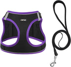 AMTOR Small Dog Harness with Leash Set, No Escape Easy Walk Puppy Harnesses for Training Walking, Step-in Reflective Soft Dogs Vest for XS S Medium Extra-Small Large Sized Dog(L,Black/Purple)