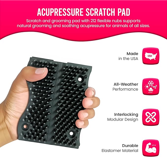 The Original ScratchnAll Animal Scratch Pad, Flexible Acupressure Nubs & Interlocking Design, Very Durable & All-Weather, Great for Domestic, Barnyard and Zoo Animals - USA Made, Black