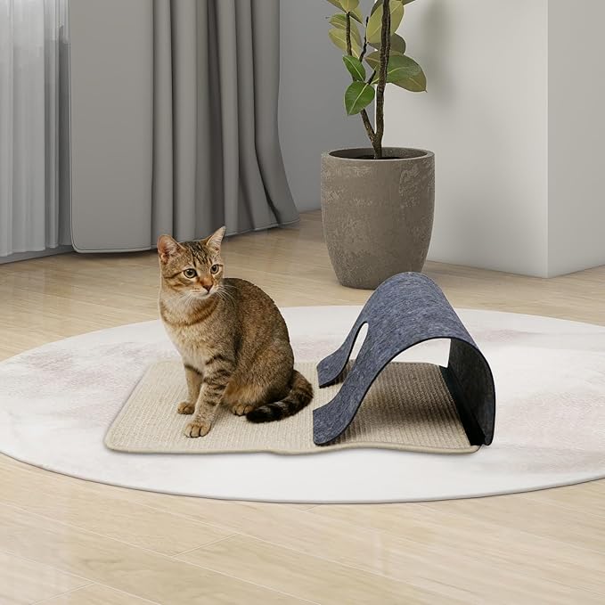Felt Cat Scratching Pad & Tunnel Sisal Mat Combo - 2-in-1 Interactive Play Tunnel Enrichment Toy for Indoor Cats & Kittens