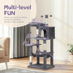 57" Cat Tower for Indoor w/Cat Toy Balls, Modern Cute Cat Tree for Cats Kittens, Multi-Level Cat Activity Tree w/Scratching Posts, Cat Cave Condo,for Indoor Cat Kitty as Pet Play House Activity Center