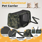 Cat Carrier Soft 25lbs Two Loading Pet Carriers Portable Small Dog Puppy Airline Approved Carrier with Side Pockets Foldable Portable for Outdoor Car Black Camouflage
