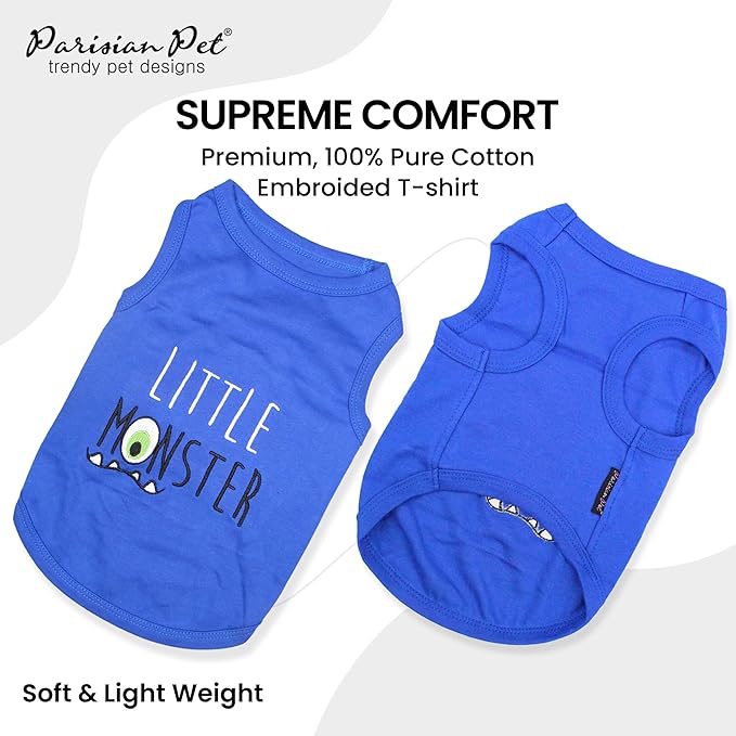 Parisian Pet Dog Shirt – 100% Cotton Shirts for Large Dogs – Blue Sleeveless Puppy Clothes – Lightweight and Breathable Pet Apparel – Stylish and Funny Dog Clothes - Stretchy T Shirts for Dogs