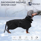 Dachshund Coats Waterproof, Perfect for Dachshunds, Sausage, Weiner Dog Winter Coat with Padded Fleece, Puppy Snowsuit with Adjustable Bands and High Vis Reflective Trim - Black - L
