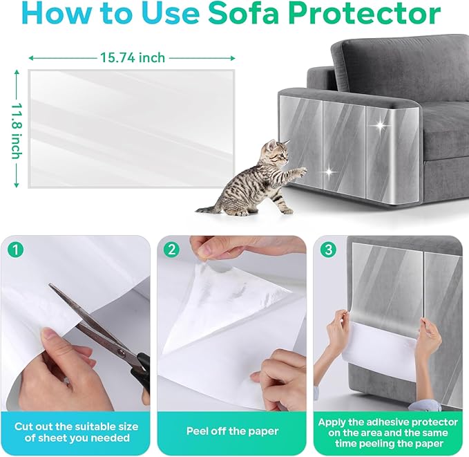 8.2ftx12.2inch Cat Carpet Protector, Robust Plastic Pets Scratch Stopper for Carpet, Widely Use,Clear Non-Slip Nail for Floor/Bedroom/Doorway/Porch Use,Prevent Carpets from Scratchin (8.2ftx12.2inch)