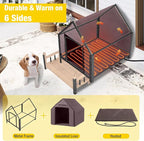 Outdoor Dog House with All-Around Insulated Liner Weatherproof Puppy Shelter Indoor Dog Kennel, Anti-Bite Dog Home for Large Breed with Porch (Brown (Heated Liner), Medium)