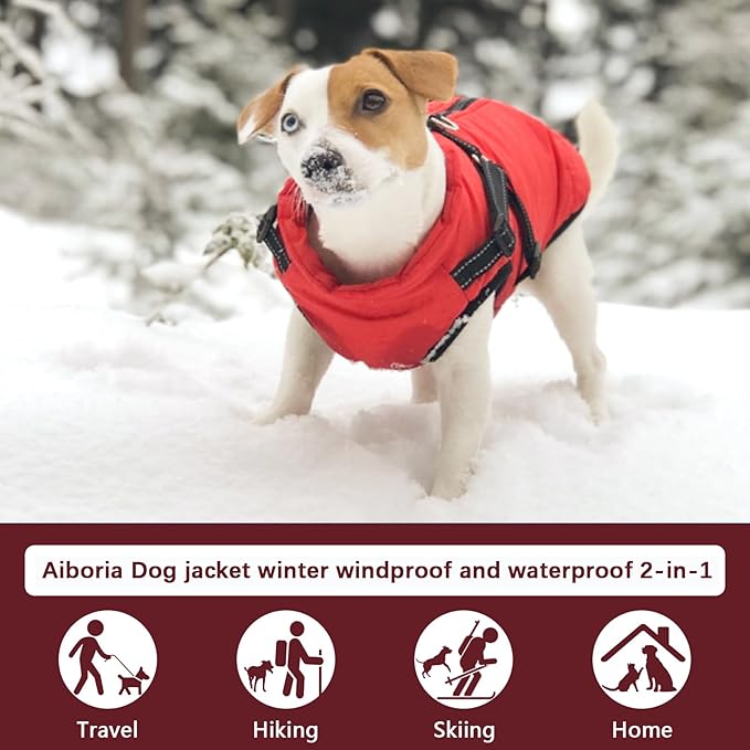 Aiboria Dog Coat for Winter Waterproof Dogs Jackets Windproof Fleece Small Dog Vest Harness Winter Padded Pet Black M