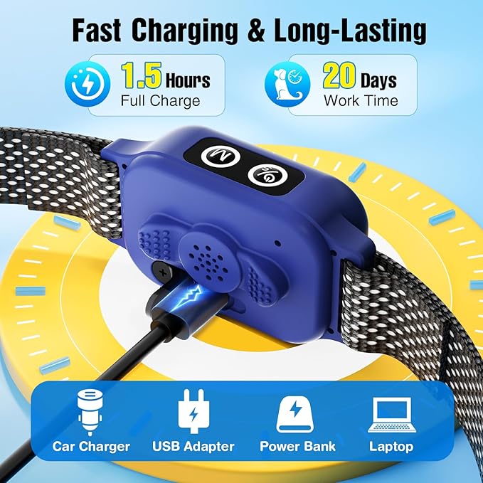 2 Pack Bark Collar, Smart Dog Bark Collar for Large Medium Small Dogs, Rechargeable Ultra-Light Training Collar with Beep Vibration, Anti Barking Device with 5-Level Sensitivity (Blue)