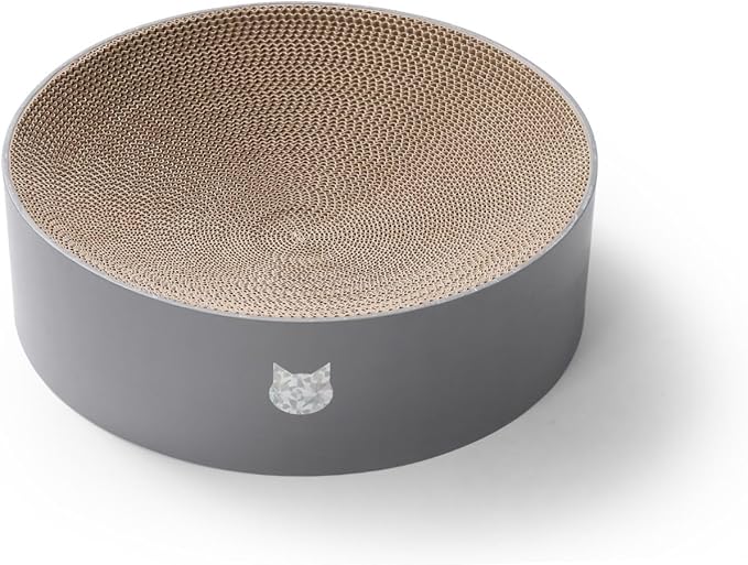 Necoichi Cat Scratcher Bowl for Indoor Cats - Cat Scratching Lounger with Reversible Usability and Extra Comfort for Lounge, Cardboard Bed Couch / (Regular, Hologram Gray)