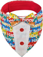 Dog Birthday Tuxedo Bandana Collar with Bow Tie, Adjustable Happy Birthday Print Pet Outfit Costume for Dogs, XS to XL (XS-XL)
