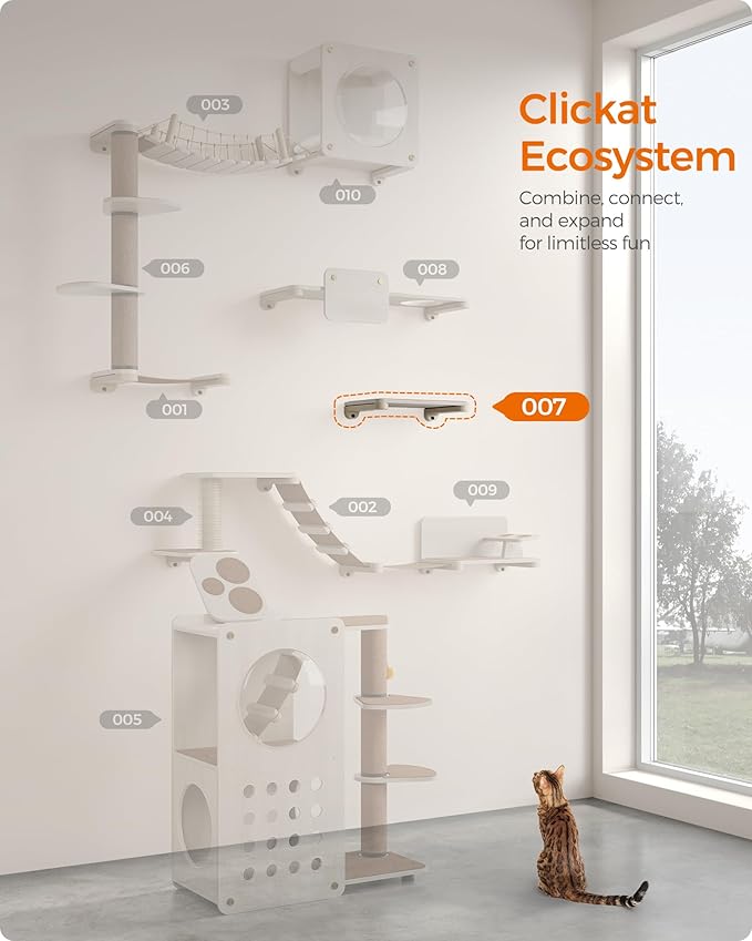 Feandrea Clickat Collection - No.007 Cat Wall Shelf, Extremely Quick Assembly, Unlimited Expandability, Replaceable Module and Felt Pad, Cat Wall Furniture
