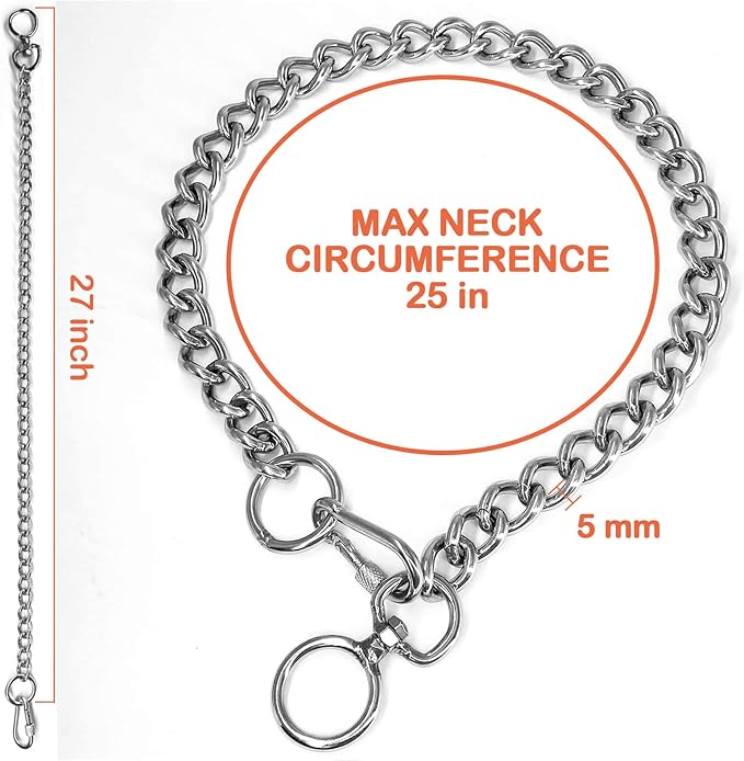 Chain Dog Collars Stainless Steel Metal Chew Proof Necklace Slip P Chain with Connect Clasp for Small Medium Large Dogs Training and Walking.