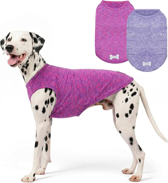 KYEESE 2 Pack Dog Shirts Quick Dry Soft Stretchy Pet T-Shirts with Reflective Label Tank Top Sun Protection Sleeveless Vest Dog Clothes for Medium Large Dogs, XX-Large, Purple+Pink