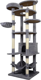 Dark Gray 78in Heavy Duty Cat Tree, Cat Tree Tower for Indoor Cats Large Adult, Extra Cat Tower with 12 Sisal Scratching Post, Large Top Platform, Hammock, Cat Condo for Kittens