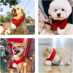Inscape Data Christmas Dog Santa Hat with Adjustable Scarf, Red Knit Scarf with White Pompom Ball, Dog Winter Neck Warmer, Christmas Party Dressup