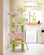 Flower Cat Tree 47.2" Multi-Level Cat Tower with Sisal Covered Scratching Posts, Cute Cat Condo for Indoor Small Medium Cats, Pink Top Perch, Fluffy Ball, Pink