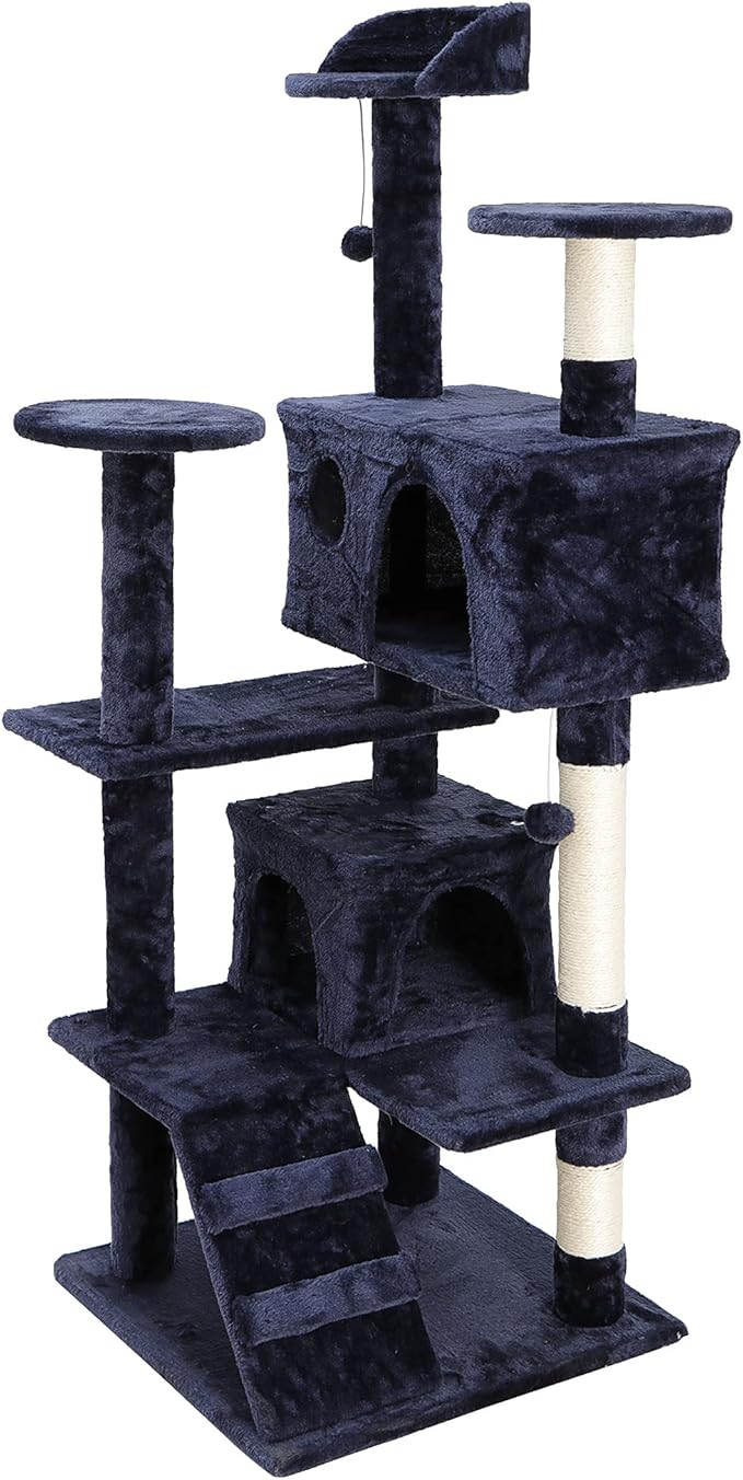 54 Inch Cat Tree Tower for Indoor Cats, Plush Multi-Level Cat Condo w/Padded Plush Perch,Scratching Post,Kittens Pet Play House,Blue