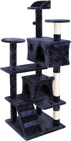 54 Inch Cat Tree Tower for Indoor Cats, Plush Multi-Level Cat Condo w/Padded Plush Perch,Scratching Post,Kittens Pet Play House,Blue