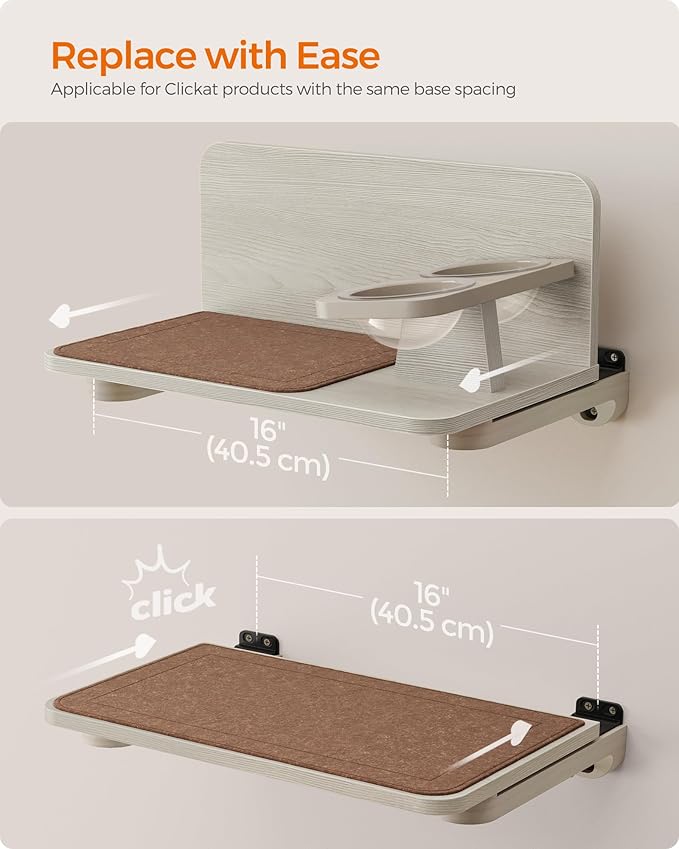 Feandrea Clickat Collection - No.009 Cat Food Station, Wall-Mounted Feeding Shelf with Elevated Bowls, Extremely Quick Assembly, Unlimited Expandability, Replaceable Module and Felt Pad