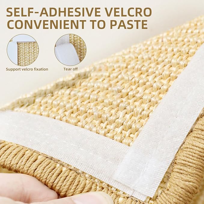 2 Pack Natural Sisal Cat and Rabbit Scratching Mat, 16" x 12" Horizontal Scratching Pad with Sticky Velcro Tape,Protects Furniture Sofa Carpet(Beige)