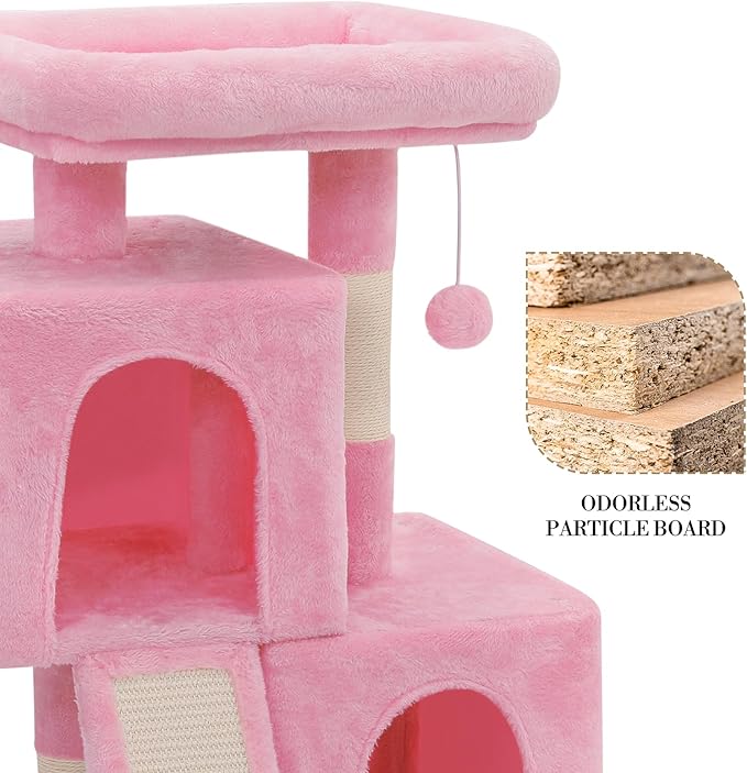 Athena Collection Cat Tree, 34 Inch Cat Tower for Indoor Cats, Multi-Level Cat Tree Tower Activity Center with Cat Scratching Post & Dangling Ball & Cat Condo, Cute Cat Tree, Soft Pink