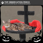 YITAHOME 4-in-1 Gothic Cat Tree with Coffin Bed for Indoor Cats, 38.6 in Small Cat Tower with Scratching Post, Modern Activity House Condo with Cradle, Kittens Cave, Black & Red