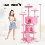 Cat Tree 53 inches Cat Tower for Indoor Cats Cat House with Replaceable and Removable Dangling Ball Cat Trees and Towers with Funny Toys, Pink