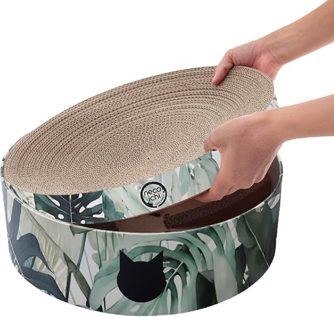 Necoichi Cat Scratcher Bowl Replacement for Indoor Cats - Cat Scratching Lounger with Reversible Usability and Extra Comfort for Lounge, Cardboard Bed Couch / (Regular, Oak)