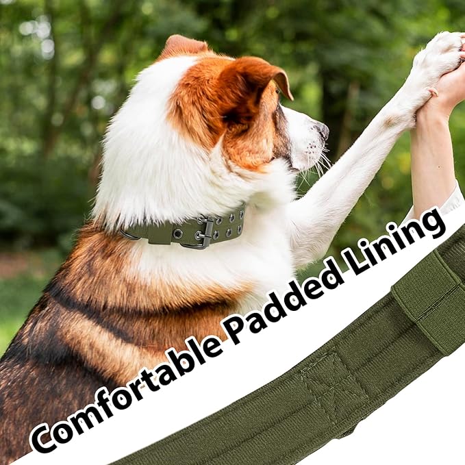 Tactical Dog Collar Military Adjustable Dog Collars Soft Nylon Training Collar with Patch Heavy Duty Metal Buckle Collars for Medium Large Dogs (Green, XL)