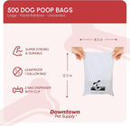 Downtown Pet Supply Unscented Poop Bags for Dogs with Dispenser, 500 Count - Leak-Proof Dog Waste Bags and Bone-Shaped Dog Poop Bags Holder for Leash - Pastel Rainbow, 12.5" x 8.5"