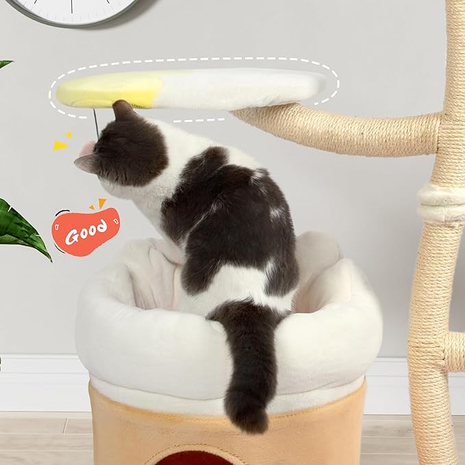 KAMABOKO 52.4" Flower Cat Tree, Cute Cat Tree House for Indoor Cats, Cloud Cats Tree Tower with Cat Condo, Sisal Scratching Posts, Hanging Toys for Playing