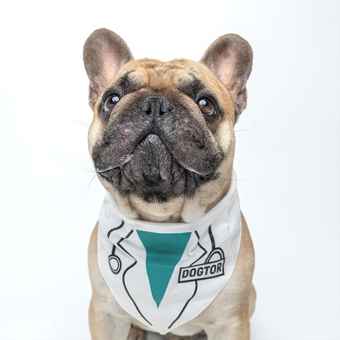 Dogtor Dog Bandana | Professions Halloween Costume | 100% Cotton Triangle | Made in USA | Medical Theme | Parade Party | Trick or Treat | Matching Set | White One Size (1151)