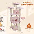PETSITE Multi-Level Cat Tree, 65 Inches Tall with Sisal Scratching Posts, Condos, Rotatable Cat Basket, Dangling Balls, and Sisal Ladder, Ideal for Indoor Cats to Play and Rest (Pink)