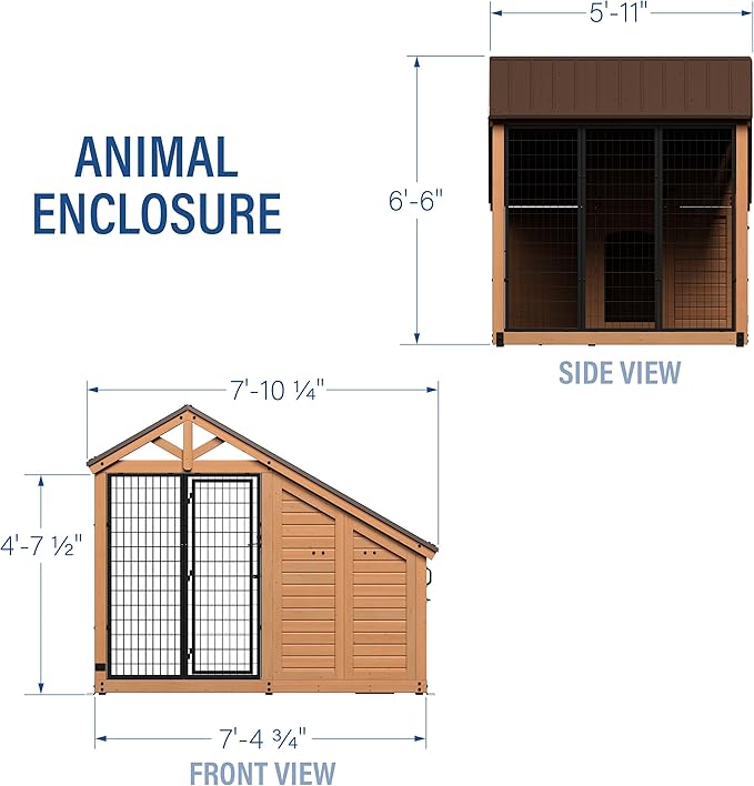 Backyard Discovery 7' x 5' Waggin' Retreat Cedar Wood Large Dog Kennel with Galvanized Steel Roof, Feeding Door, Doghouse Back Door, Water and Food Tray, Secure Lock Gate for Safe Outdoor Pet Shelter