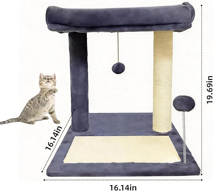 Cat Tree, 19.69" H(50cm) Cat Scratching Post with Cat Bed, Scratching Posts for Indoor Cats with Two Plush Balls Toy, Small Cat Tree for Kittens/Cats Playing and Relaxing