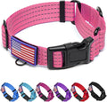 Martingale Dog Collar, Reflective No Pull Training Collar with Quick Release Buckle & USA Flag, Heavy-Duty Nylon, Adjustable for Small Medium Large Dogs (S,Pink with Flag