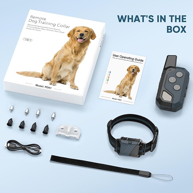 Shock Collar for Dogs, IP67 Waterproof Dog Training Collar with Remote, 3 Training Modes (Beep, Vibration, Static), Rechargeable E Collar for Large and Medium Breeds