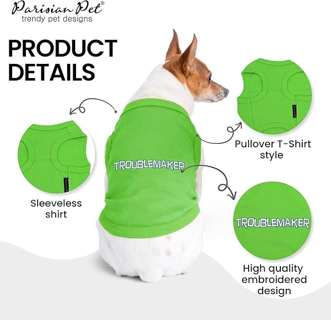 Parisian Pet Dog Shirt – 100% Cotton Shirts for Small Dogs – Green Sleeveless Puppy Clothes – Lightweight and Breathable Pet Apparel – Soft Funny Dog Clothes - Stretchy T Shirts for Dogs