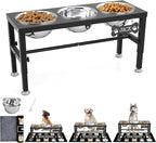 SHAINFUN Metal Elevated Dog Bowls Stand for Large Dogs with Mat & Three 58oz Food Water Bowls, Adjustable Height Raised Dog Bowl Stand