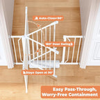34" Extra Tall Baby Gate for Stairs, Auto Close Stroller Friendly Dog Gate Indoor for Doorways, Pressure Mounted 29"-40" Wide Baby Gate, Easy Walk Through Gate for Children & Pets, White