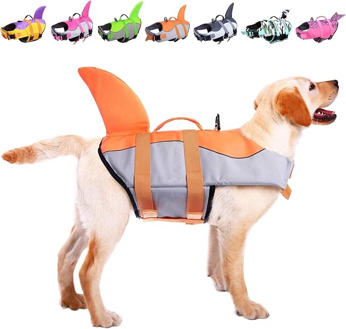 ASENKU Dog Life Jacket - Pet Safety Vest for Swimming & Boating, Shark Life Jacket with Floatation, Dog Lifesavers Swimsuits for Small Medium Large Dogs (Orange, M)