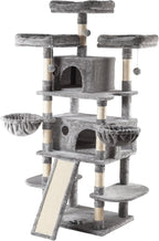 IMUsee 68 Inches Multi-Level Large Cat Tree for Large Kitties/Big Cat Tower with Condo/Cozy Plush Perches/Sisal Scratching Posts and Hammocks/ ‌Feline Activity Center Play House/Grey