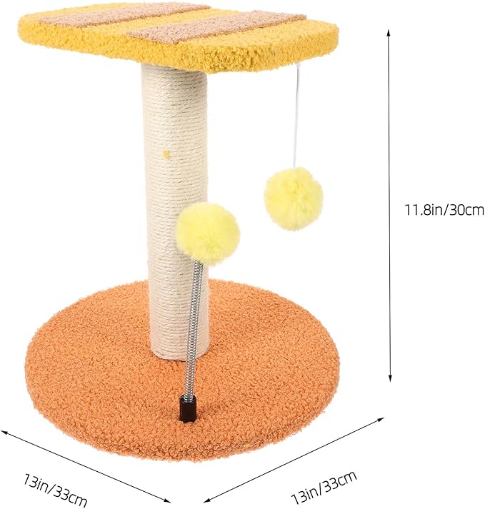 Adorable Indoor Cat Scratching Post with Honeybee Design Vertical Floor Scratcher Made of Sturdy Sisal Small Space-Saving Cat Tree and Play Tower for Kittens