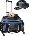 Petskd Top and Side Expandable Pet Carrier with Wheels 18x11x11 Inches Delta United Airline Approved, Soft-Sided Carrier for Small Cats and Dogs with Locking Safety Zippers and Anti-Scratch Mesh(Blue)