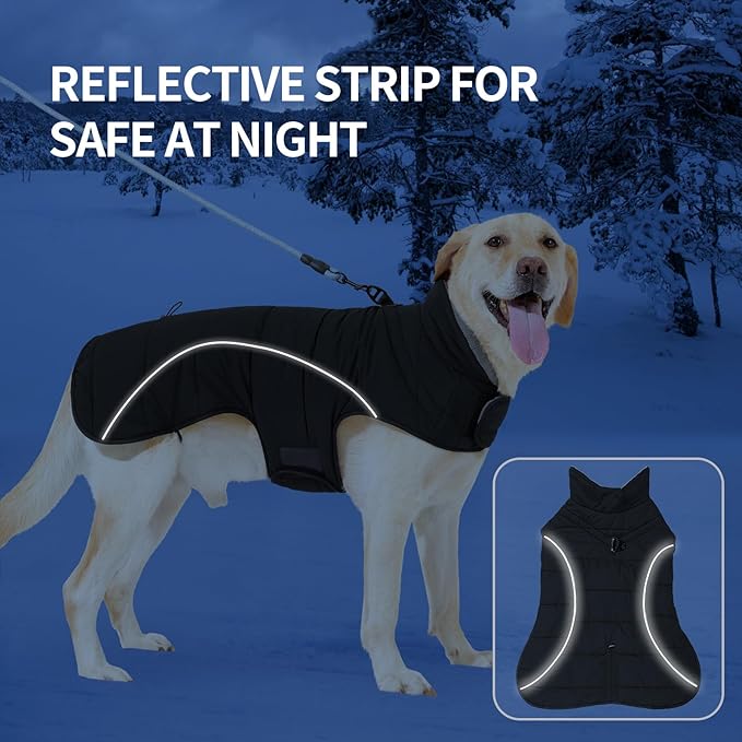 LIANZIMAU Dog Winter Coat with D Ring Leash Built in Waterproof Windproof Reflective Warm Winter Jacket Adjustable Tail Insulated Apparel for Dogs