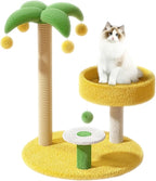 Coconut Palm Cat Tree 27" Cute Cat Tower for Indoor Cats Sisal Covered Scratching Post Dangling Ball Small-Medium Cats