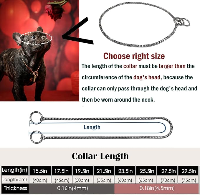 Heavy Duty Dog Choke Collar Slip Dog P Chain Snake Collar Plating Anti-Rust Dog Training Collars for Small Large Dogs Black/Gold/Silver/Rose Gold 15.5in-29.5in(25.5in, Black)