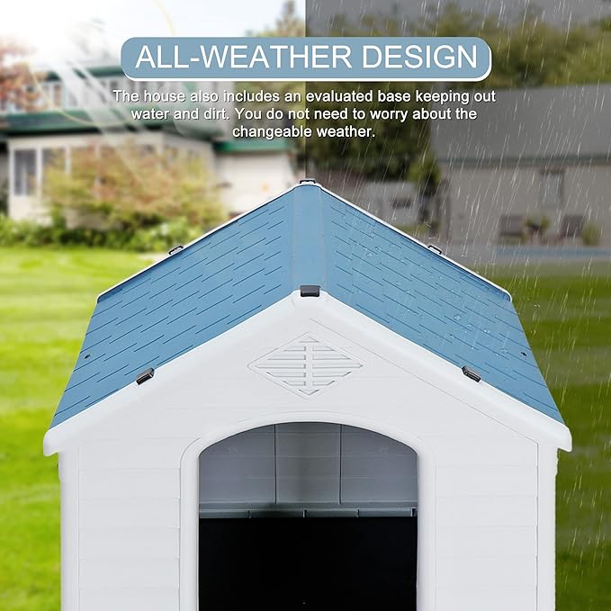 ZENY Plastic Dog House - Waterproof Dog Kennel with Air Vents and Elevated Floor All Weather Indoor Outdoor Insulated Doghouse Puppy Shelter, Easy to Assemble