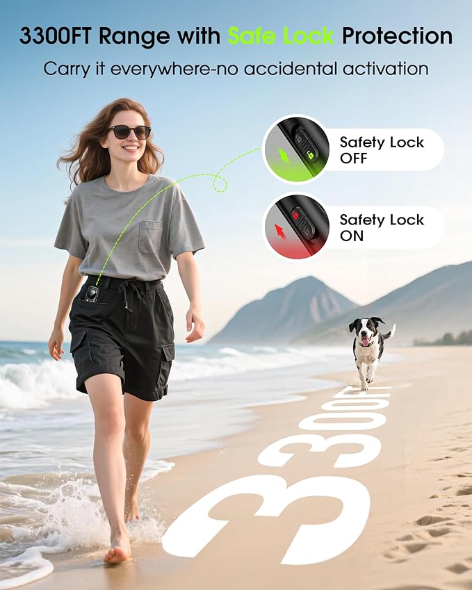 Upgrade Vibrating Dog Training Collar with Remote, No Shock, Beep and Vibration Only, 3300FT Long Range, Waterproof Rechargeable, Safety Lock, No Prongs, for Small Medium Large Dogs
