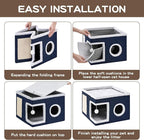 Cat Beds for Indoor Cats, Large Cat Cave with Fluffy Ball and Scratch Pad, Foldable Cat Scratch House with Hideaway Condo for Kitten,16x16x13inch,Blue